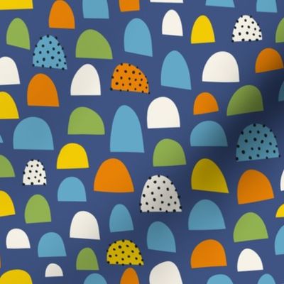 Abstract Arches: V5 Blue Playful Meadow Mod Art Shape Collage Semi Half Circles - Small