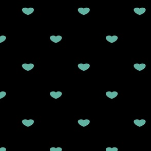 Teal hearts on black