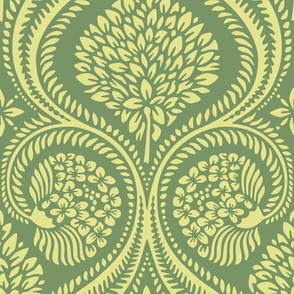 Florence damask / Medium scale / Green + Lime