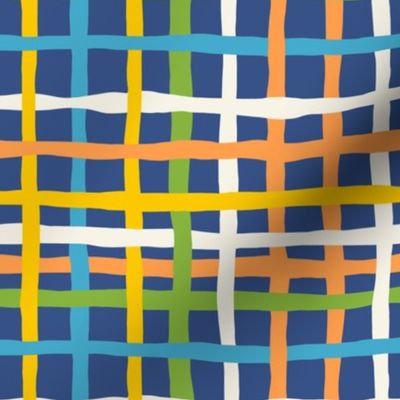 Fun Checkerboard: V5 Playful Meadow Coordinate Line Art Abstract Checks Mod Art Blue, Green, Orange, Yellow - Small