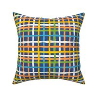 Fun Checkerboard: V5 Playful Meadow Coordinate Line Art Abstract Checks Mod Art Blue, Green, Orange, Yellow - Small