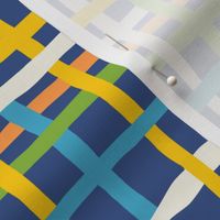 Fun Checkerboard: V5 Playful Meadow Coordinate Line Art Abstract Checks Mod Art Blue, Green, Orange, Yellow - Small