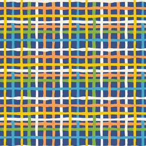 Fun Checkerboard: V5 Playful Meadow Coordinate Line Art Abstract Checks Mod Art Blue, Green, Orange, Yellow - Small