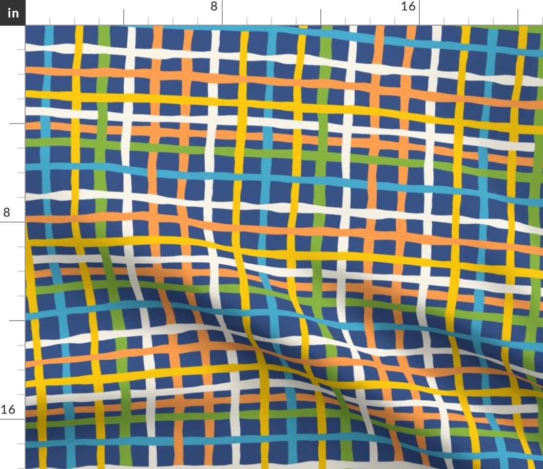 Fun Checkerboard: V5 Playful Meadow Coordinate Line Art Abstract Checks Mod Art Blue, Green, Orange, Yellow - Small