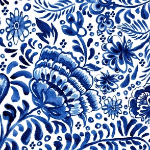 Stylized vintage Indian Flowers classic blue pattern Leggings by Dana Du  Design