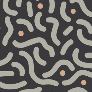 Playful abstract 80's lines | Large Scale | Charcoal Black, Beige Grey | nondirectional groovy geometric