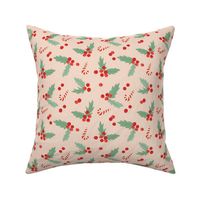 Christmas  retro fifties snacks collection - seasonal sandy canes mistletoe and berries garden boho holidays mint green red on blush beige