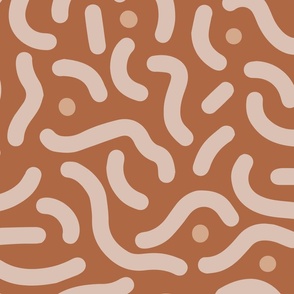 Playful abstract 80's lines | Large Scale | Desert Orange, Desert Sand Brown | nondirectional groovy geometric