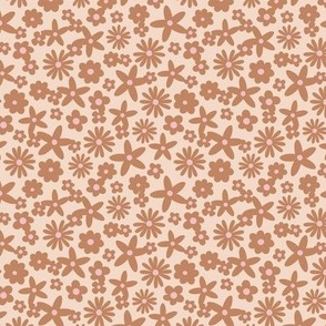 Sweet ditsy flowers daisies poinsettia and lilies retro winter seasonal blossom - Christmas snacks collection  seventies cinnamon beige on blush sand