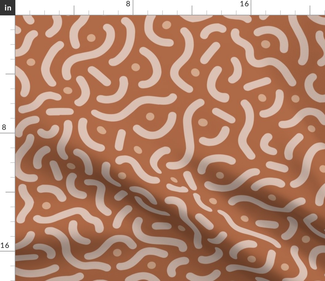 Playful abstract 80's lines | Medium Scale | Desert Orange, Desert Sand Brown | nondirectional groovy geometric