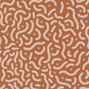 Playful abstract 80's lines | Small Scale | Desert Orange, Desert Sand Brown | nondirectional groovy geometric