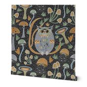 Gothic quirky wallpaper with mushrooms and decorative owl