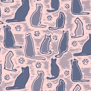 Cats And Paws - Pink+ Light Grey + Dark Grey (Medium)