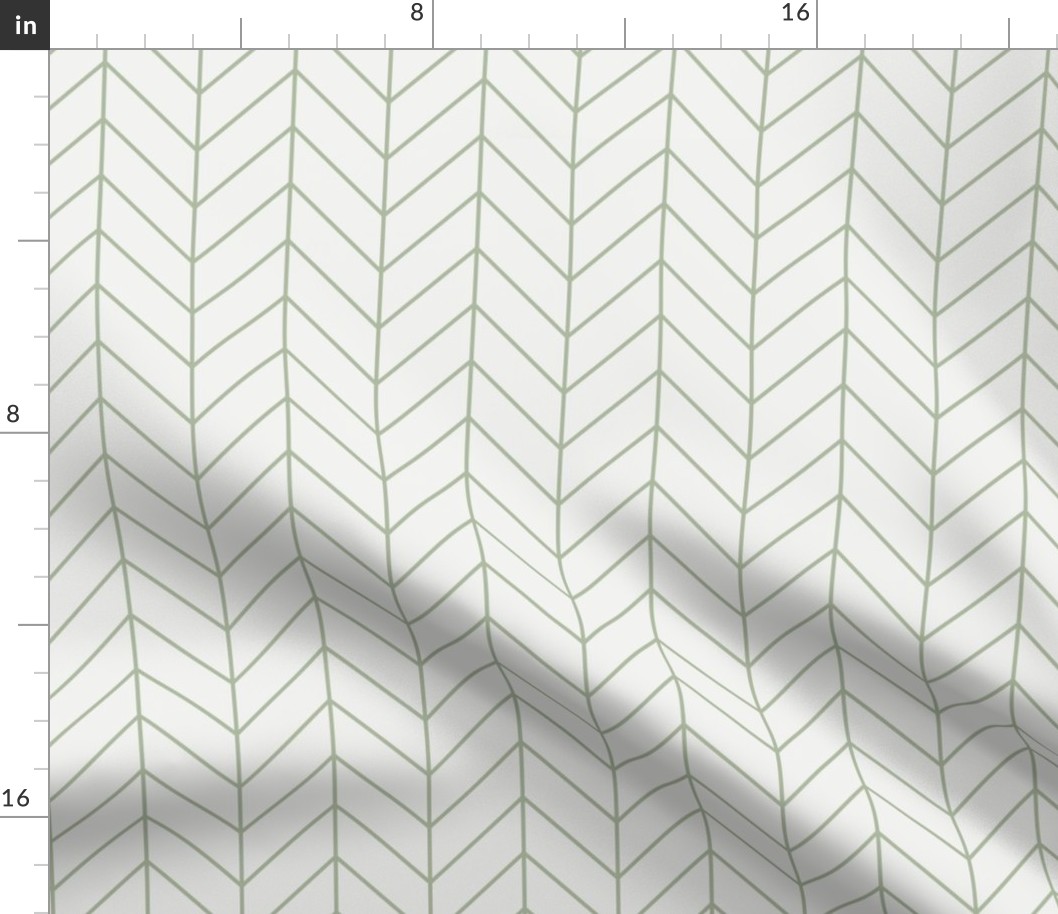 Chevron Pattern -  Sage Green on White