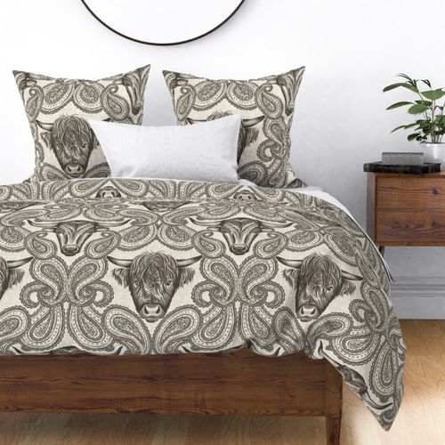 Paisley Cows - 24" jumbo - taupe neutral 