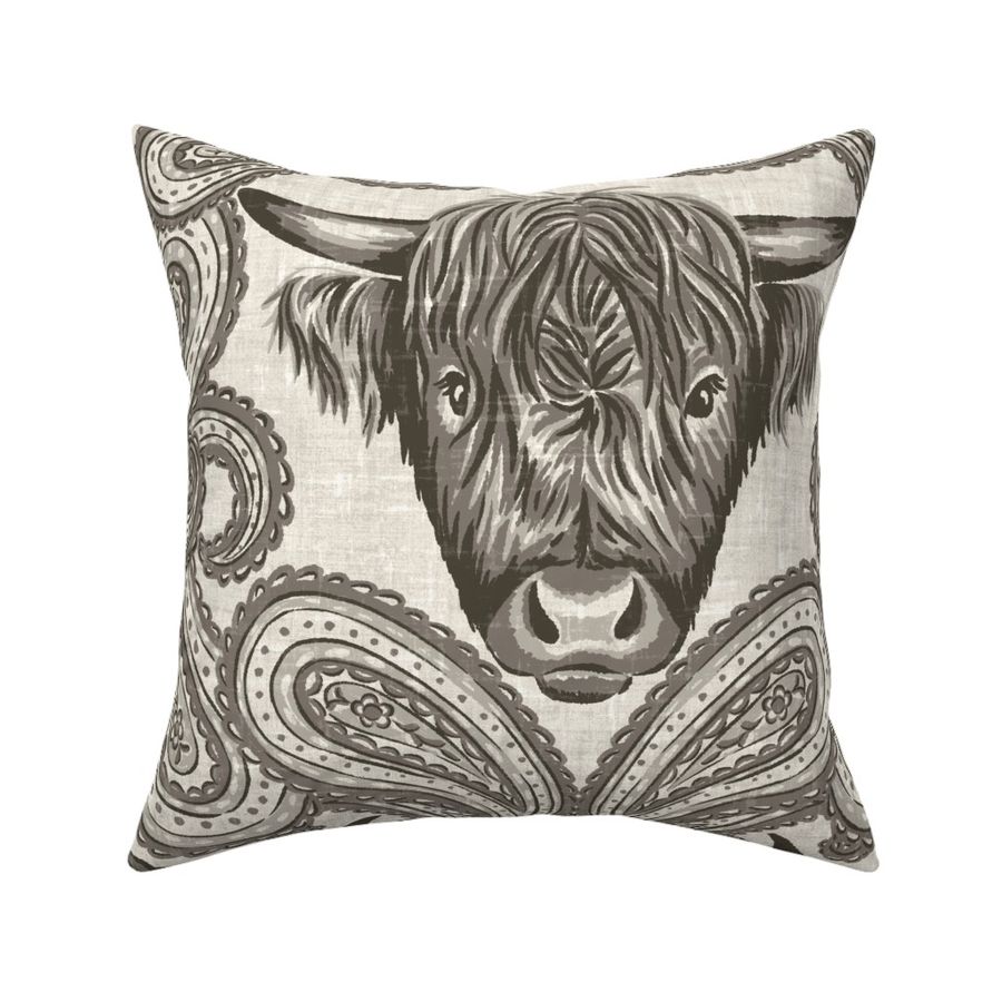 Paisley Cows - 24" jumbo - taupe neutral 