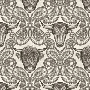 Paisley Cows - 12" large - taupe neutral 