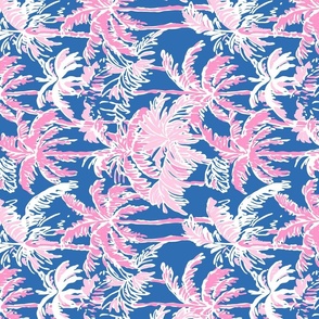 Preppy Barbiecore Palm Trees Blue Pink Rotated- Large Scale