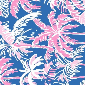 Preppy Barbiecore Palm Trees Blue Pink Rotated- XL Scale