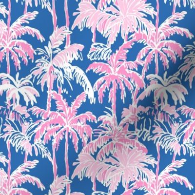 Preppy Barbiecore Palm Trees Blue Pink - Small Scale