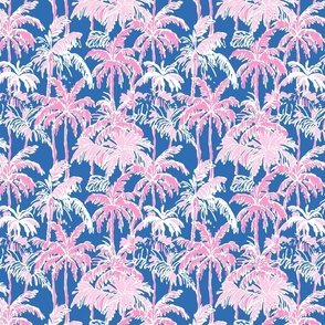 Preppy Barbiecore Palm Trees Blue Pink - Medium Scale