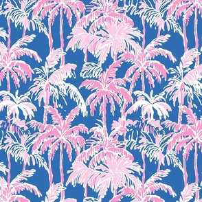 Preppy Barbiecore Palm Trees Blue Pink - Large Scale