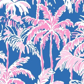 Preppy Barbiecore Palm Trees Blue Pink - XL Scale