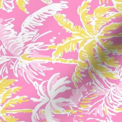 Preppy Barbiecore Palm Trees Pink Yellow Rotated - Large Scale