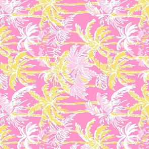 Preppy Barbiecore Palm Trees Pink Yellow Rotated - Large Scale