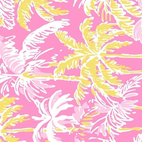 Preppy Barbiecore Palm Trees Pink Yellow Rotated - XL Scale