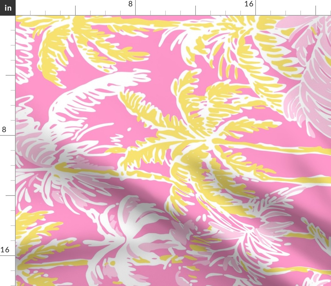Preppy Barbiecore Palm Trees Pink Yellow Rotated - XL Scale