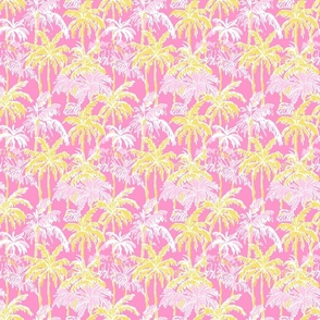 Preppy Barbiecore Palm Trees Pink Yellow - Small Scale