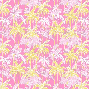 Preppy Barbiecore Palm Trees Pink Yellow - Medium Scale