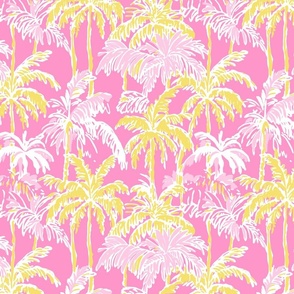 Preppy Barbiecore Palm Trees Pink Yellow - Large Scale