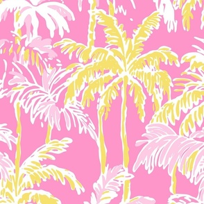 Preppy Barbiecore Palm Trees Pink Yellow - XL Scale