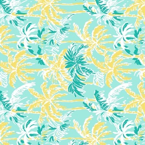 Preppy Barbiecore Palm Trees Mint Yellow Rotated - Large Scale