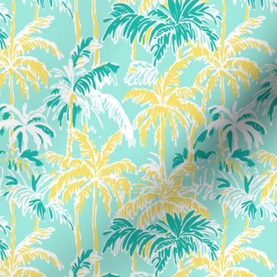 Preppy Barbiecore Palm Trees Mint Yellow - Small Scale