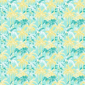 Preppy Barbiecore Palm Trees Mint Yellow - Small Scale