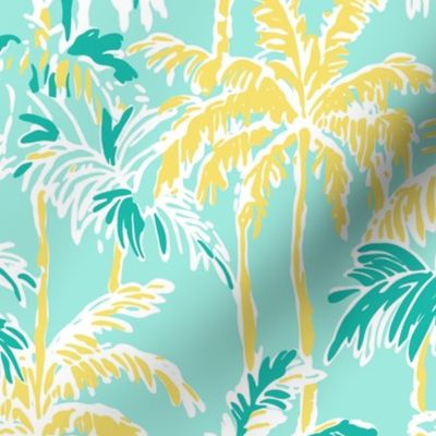 Preppy Barbiecore Palm Trees Mint Yellow - Large Scale