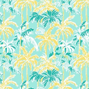 Preppy Barbiecore Palm Trees Mint Yellow - Large Scale