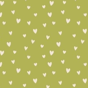 Tiny hand drawn hearts in green small scale 8x8