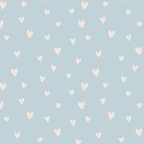 Tiny hand drawn hearts in baby blue small scale 8x8