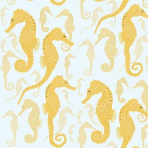 Yellow Seahorses on Blue Background