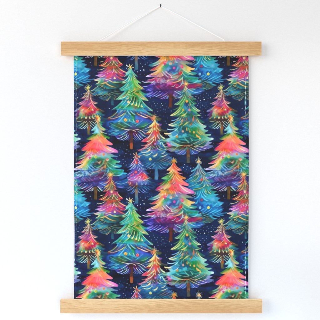 Rainbow Watercolor Christmas Trees - Large Scale 