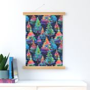 Rainbow Watercolor Christmas Trees - Large Scale 