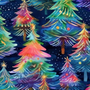 Rainbow Watercolor Christmas Trees - XL Scale 