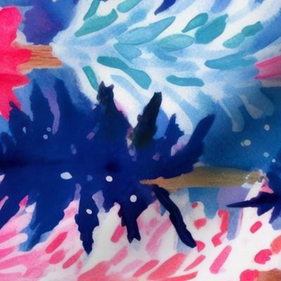 Bright Pink and Blue Watercolor Christmas Trees Rotated- XL Scale
