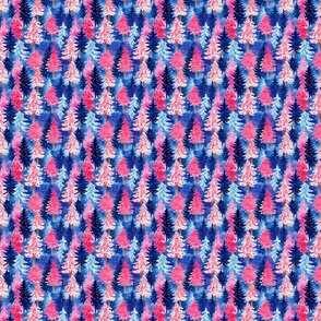 Bright Pink and Blue Watercolor Christmas Trees - XS Scale