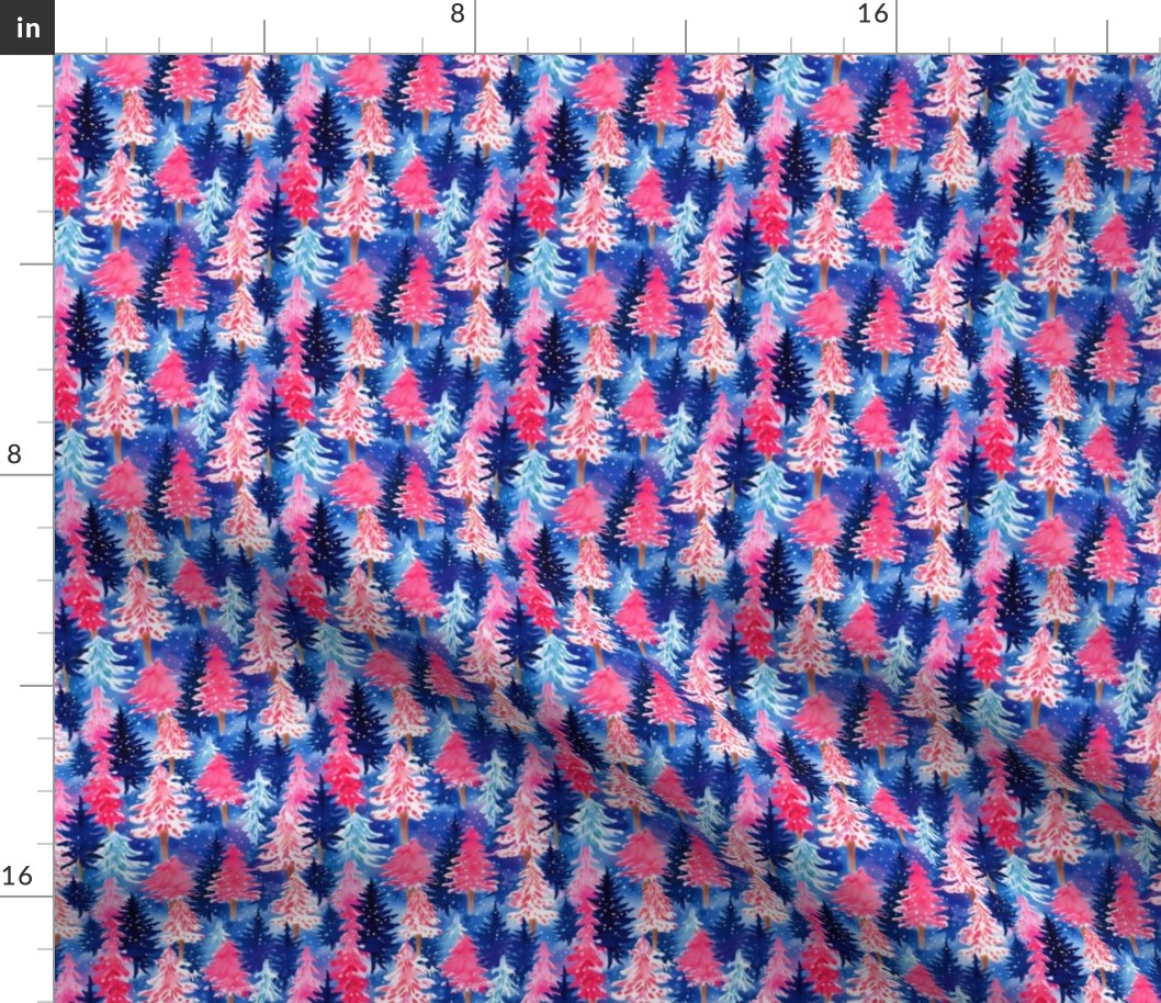 Bright Pink and Blue Watercolor Christmas Trees - XS Scale