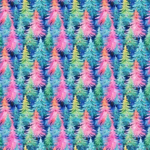 Preppy Rainbow Watercolor Christmas Trees - Small Scale